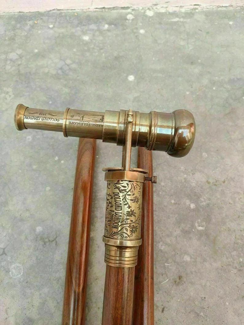 Victorian Telescope Compass Working On Top Spyglass Handle Walking Stick - collectiblegiftitems