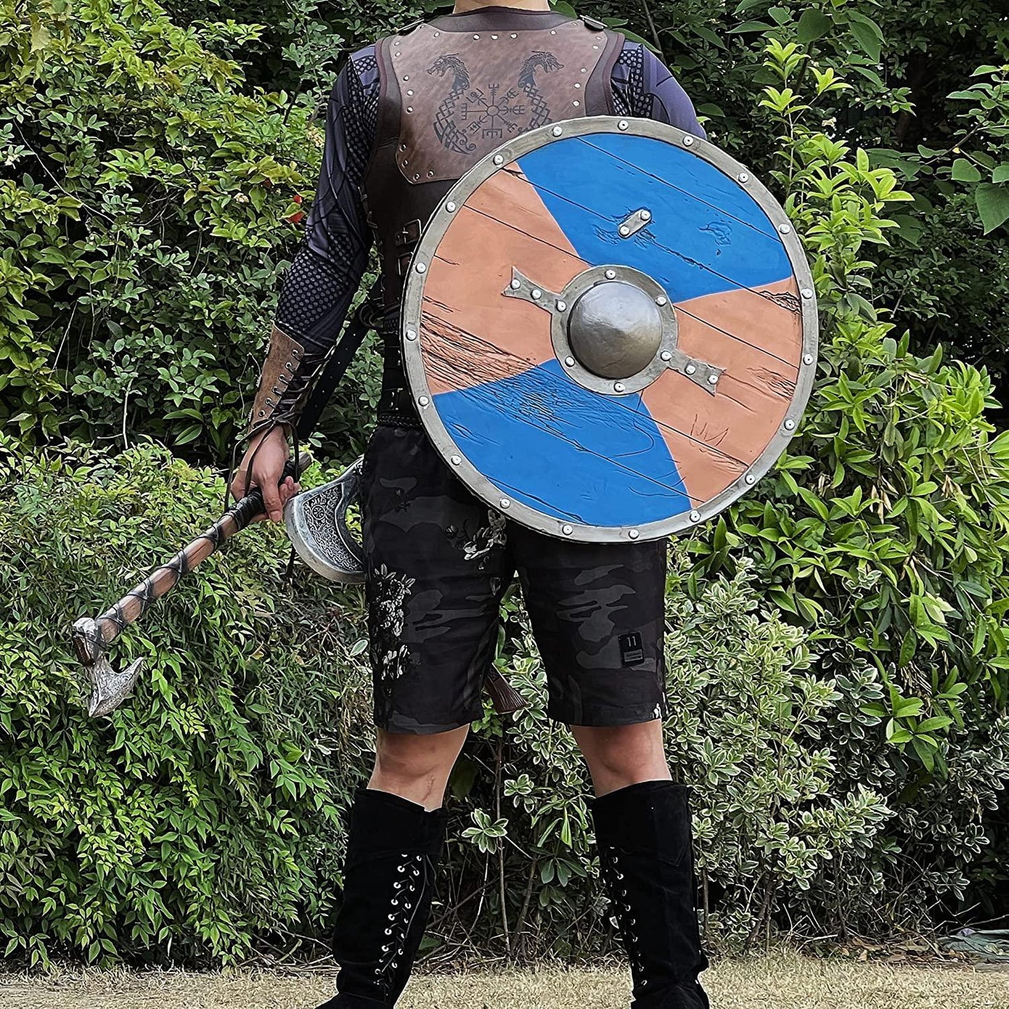 Medieval Round Viking Shield Cosplay and Battle-Ready Armor - Fully Functional 24-Inch Shield - collectiblegiftitems