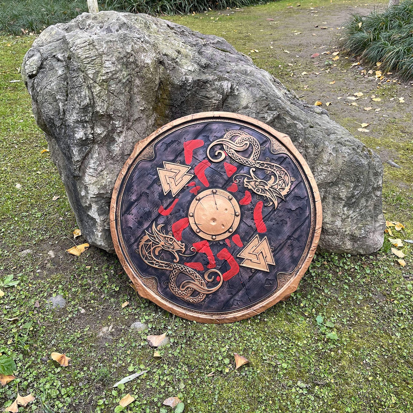 Wooden Viking Dragon Shield for Warrior Costume 24"