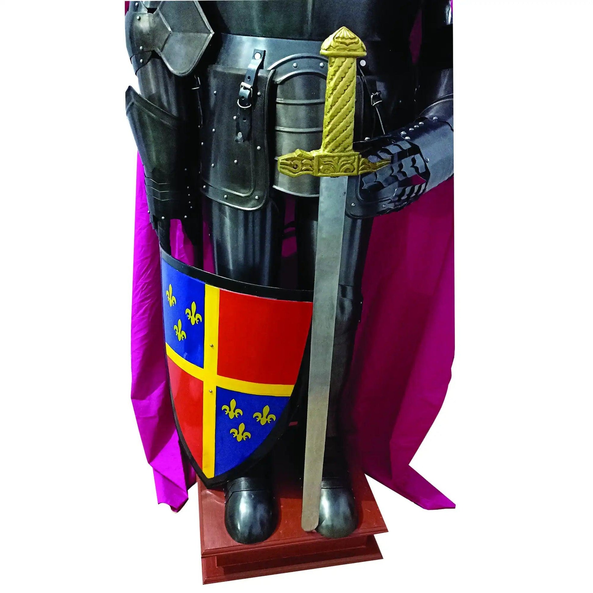 Black Knight Medieval Armor Suit with Sword Shield and Cloak - collectiblegiftitems