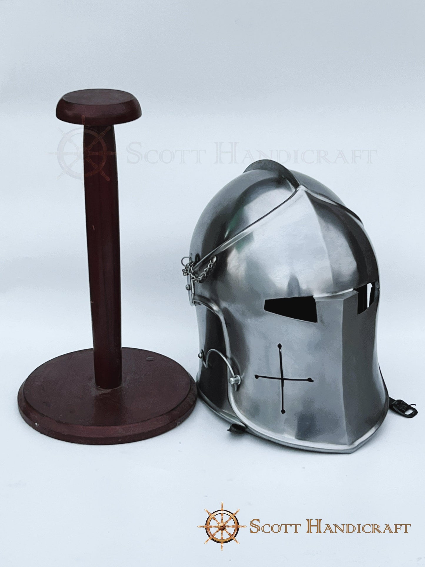 Barbuta Helmet Knights Templar Crusader Helmet (Steel) - Free Wooden Stand - collectiblegiftitems