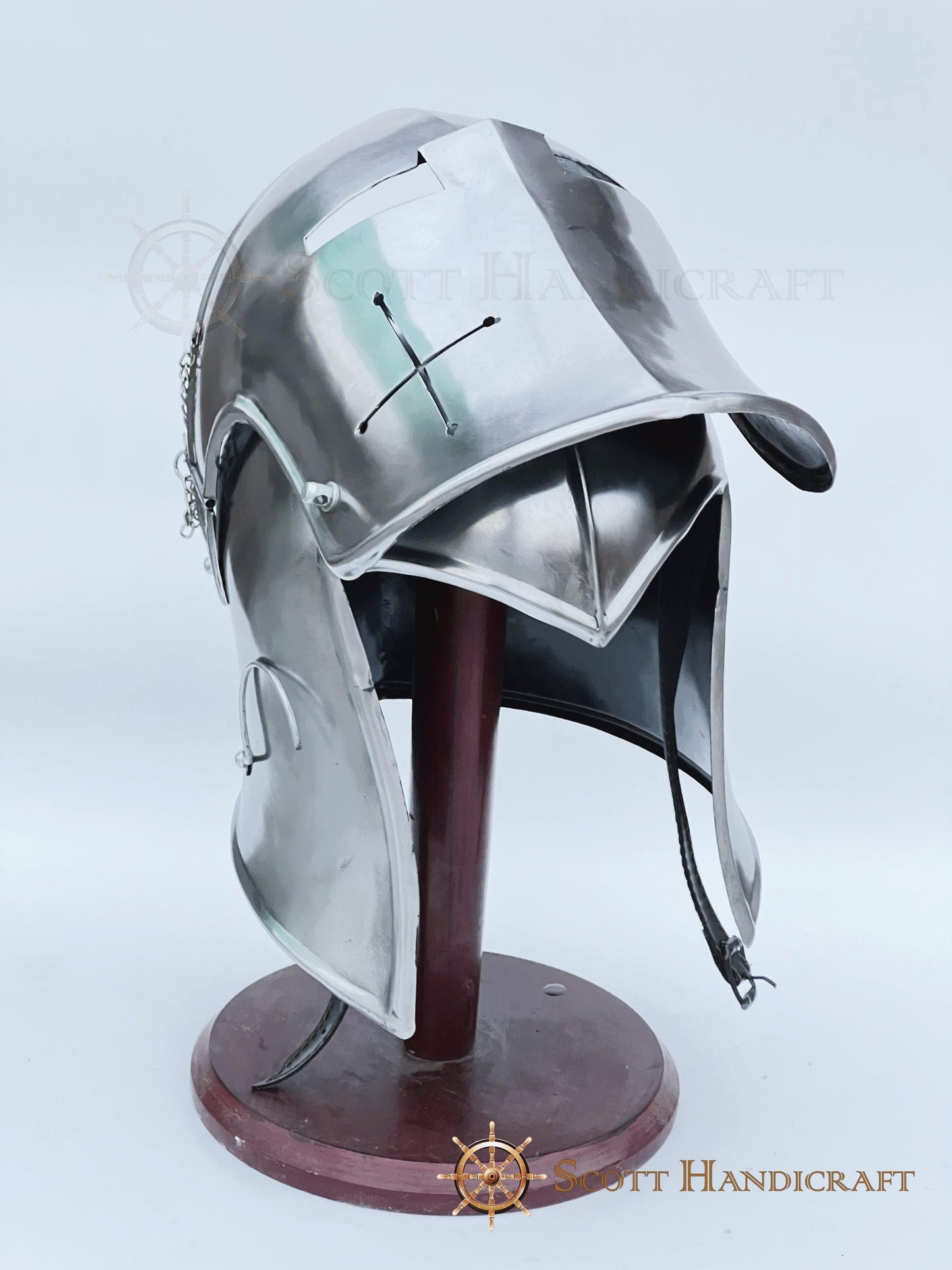 Barbuta Helmet Knights Templar Crusader Helmet (Steel) - Free Wooden Stand - collectiblegiftitems