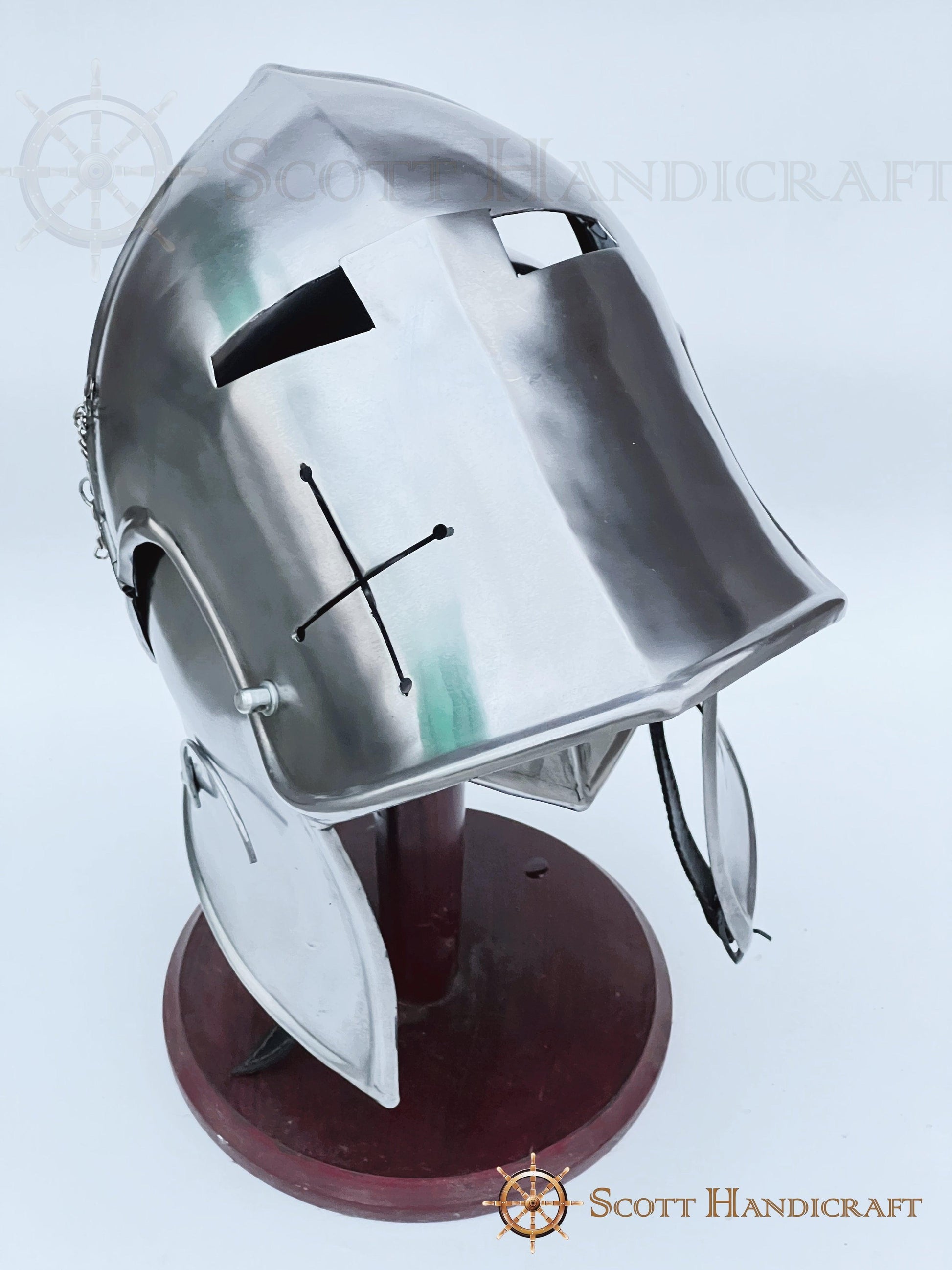 Barbuta Helmet Knights Templar Crusader Helmet (Steel) - Free Wooden Stand - collectiblegiftitems