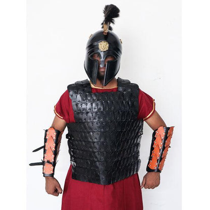 Leather Armor Suit with Greek Metal Helmet LFBA010 - collectiblegiftitems