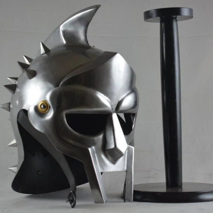 Maximus Greek Galdiator Rennactor Decimus Meridians Black Helmet with Stand - collectiblegiftitems