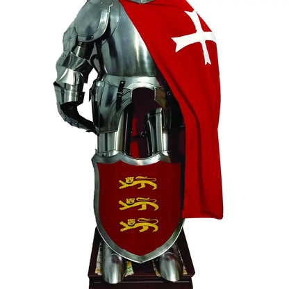 Crusader Templar Knight Medieval Suit of Armor with Shield and Cloak - collectiblegiftitems