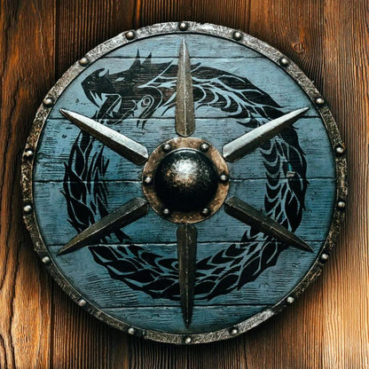 Jormungandr Plank Viking Shield with Steel Braces, 24" Blue