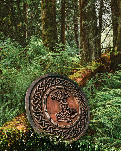 Carved Hammer Of Thor Mjolnir Knotwork Viking Shield, 24"