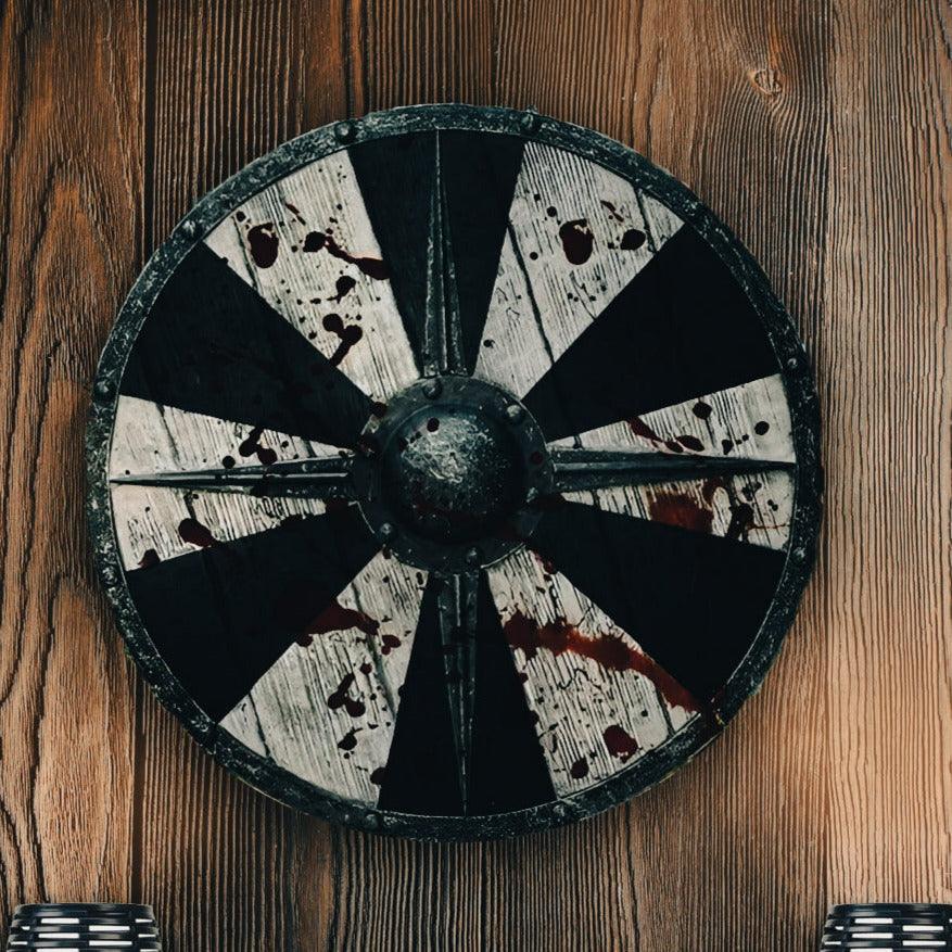 Battle Bloodied Black and White Plank Viking Shield, 24"