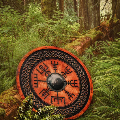 Viking Shield with Carved Vegvisir Symbol, 24"