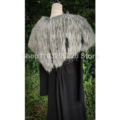 Medieval cape, Viking warrior coat faux fur cape shawl chain brooch Halloween party cosplay costume - collectiblegiftitems