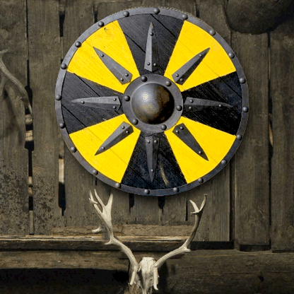 Black and Yellow Plank Viking Shield with Steel Braces, 24"