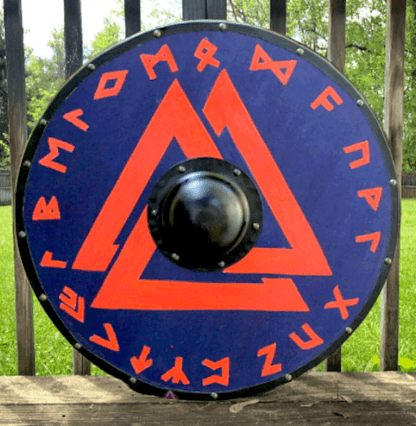 Red Valknut Smooth Viking Shield, 24"