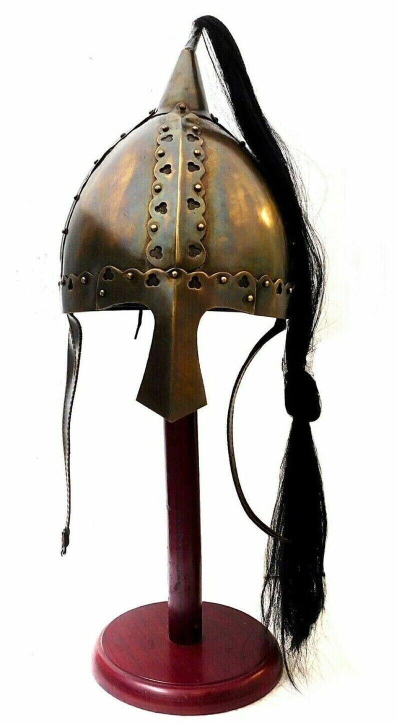 Costume Medieval Viking Mask Armor Roman Knight Larp SCA Helmet With Stand Decor - collectiblegiftitems