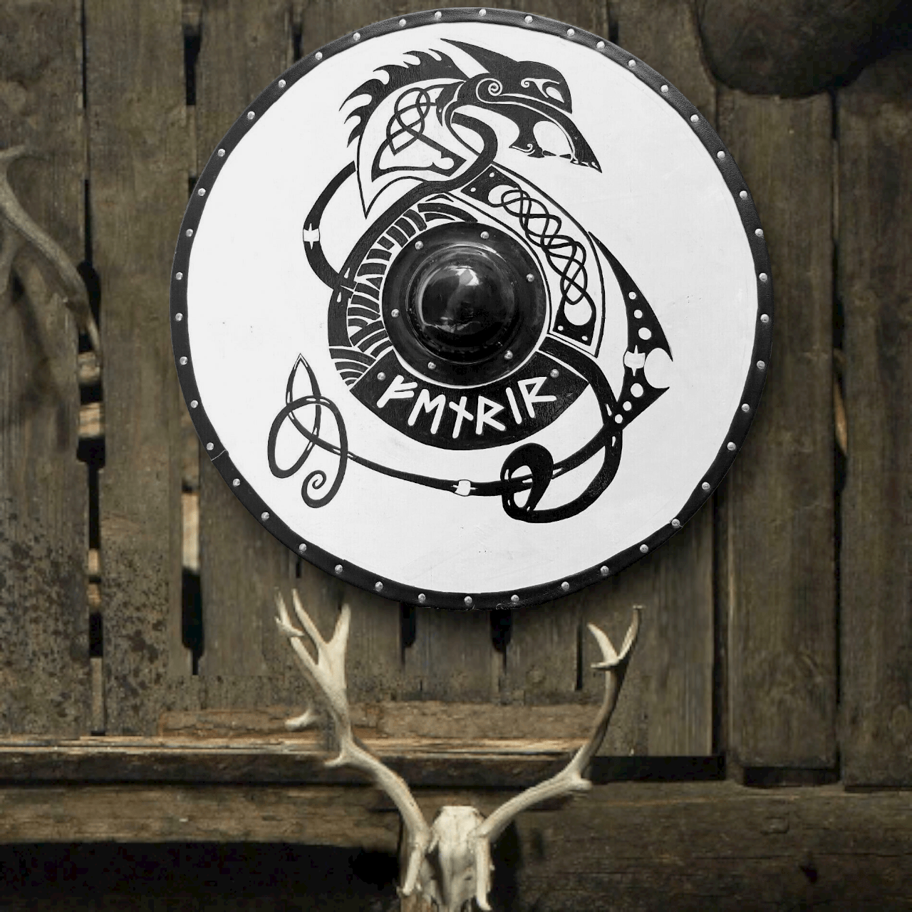 Fenrir Black and White Smooth Viking Shield, 24"