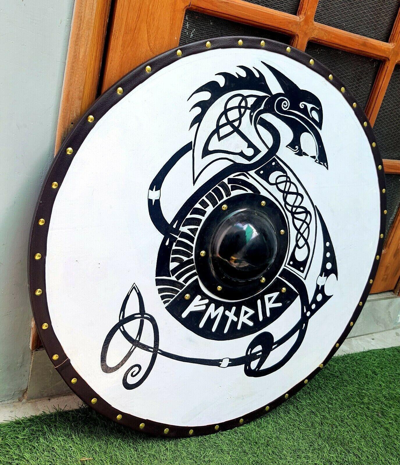 Fenrir Black and White Smooth Viking Shield, 24"