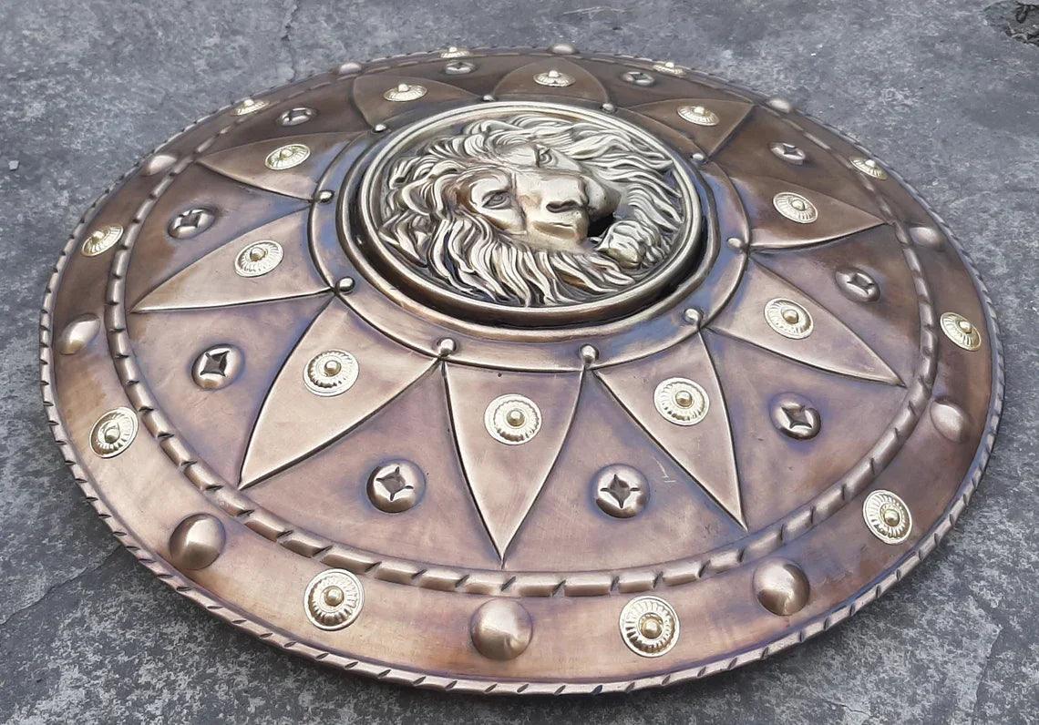 Medieval Warrior Royal Lion Stamped Circular Shield Face, 22 - collectiblegiftitems