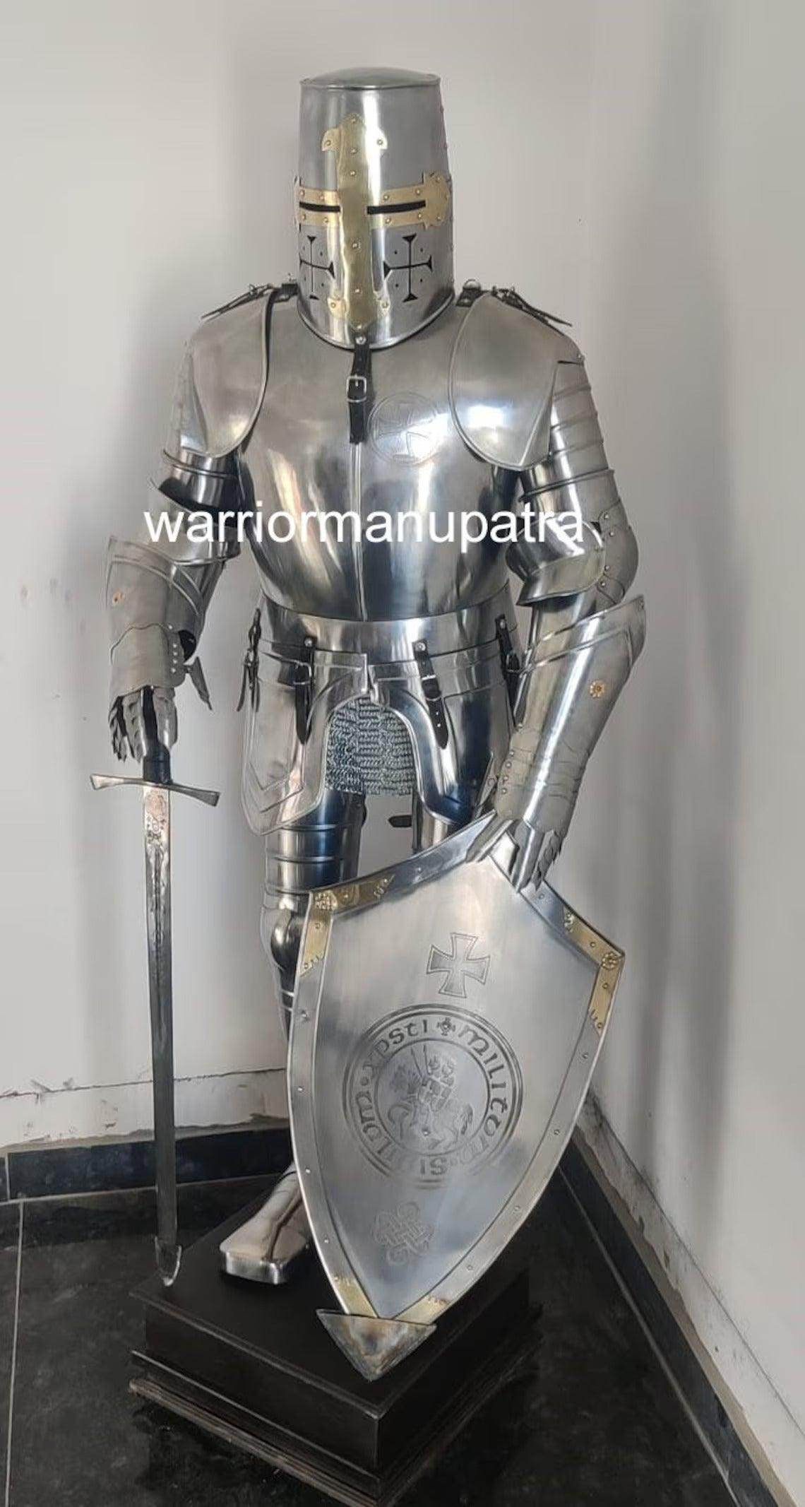 Medieval Knight Suit Medieval Full Steel Templar Knight Suit of Armour Wearable Costume Best Gift - collectiblegiftitems