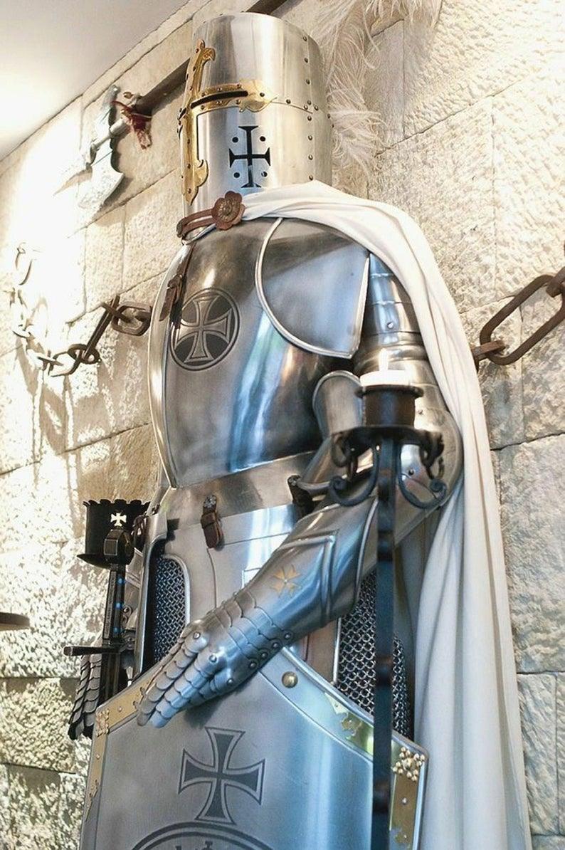 Medieval Knights Templar Armor Suit, Full Steel Templar body Suit fully Wearable. - collectiblegiftitems