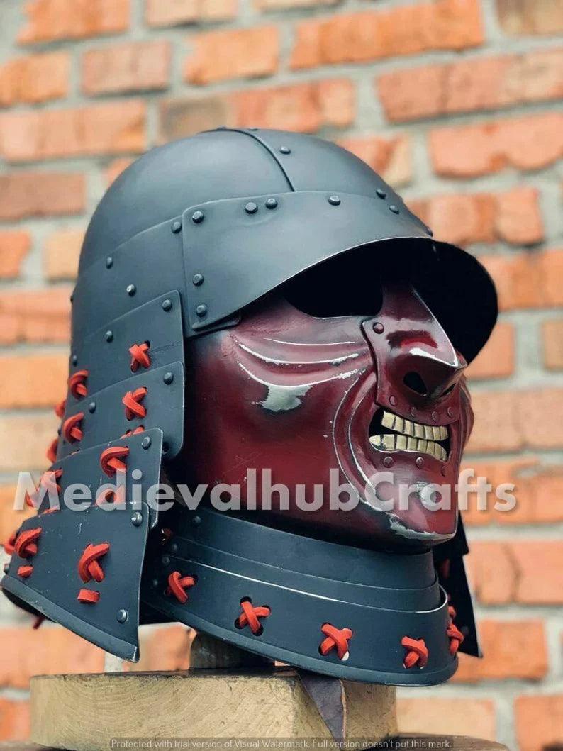 medieval samurai helmet knight helmet with black leather liner 18GA SCA Larp - collectiblegiftitems