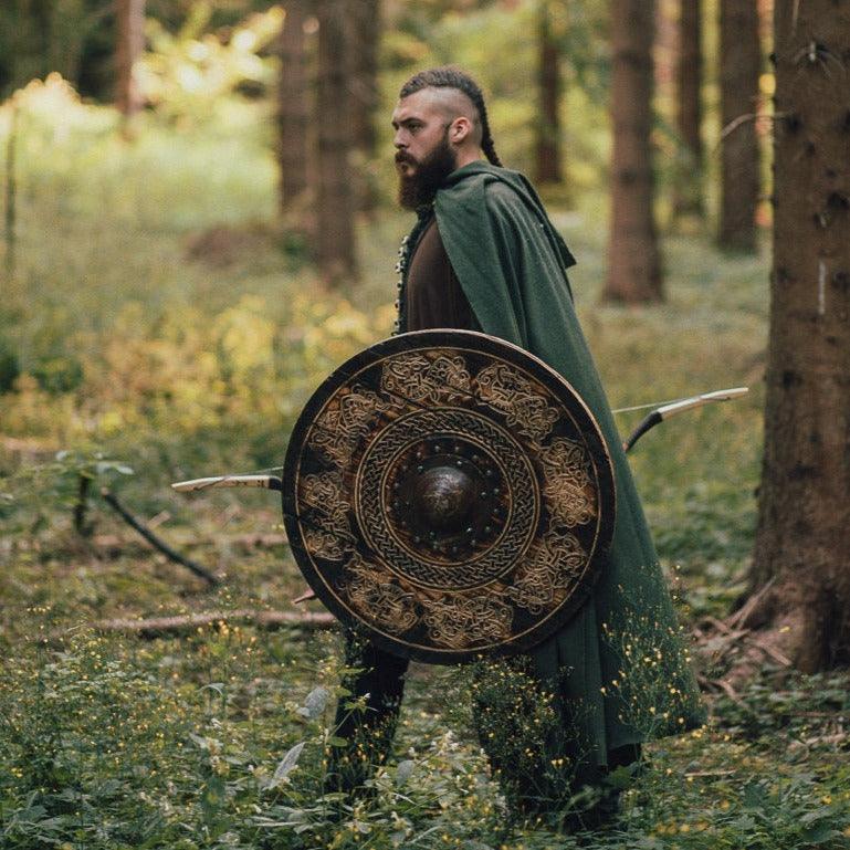 Viking Shield with Carved Norse Drake Artwork, 24"