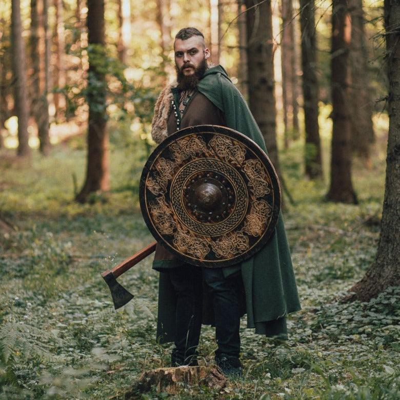 Viking Shield with Carved Norse Drake Artwork, 24"