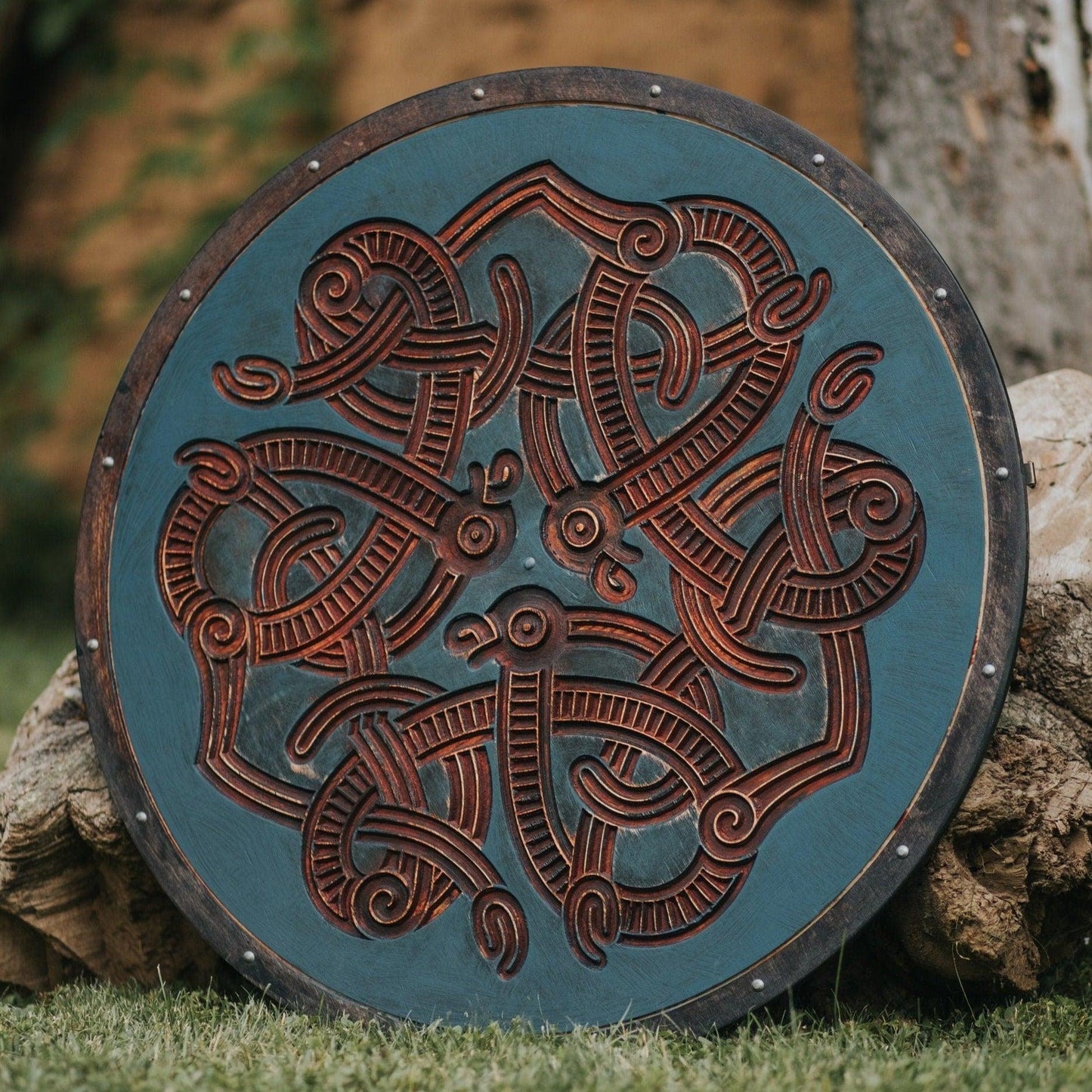 Carved Jelling Beast Viking Shield, 24"