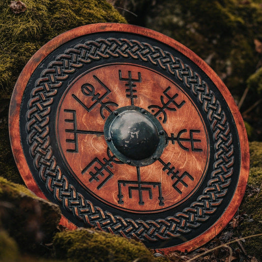 Viking Shield with Carved Vegvisir Symbol, 24"