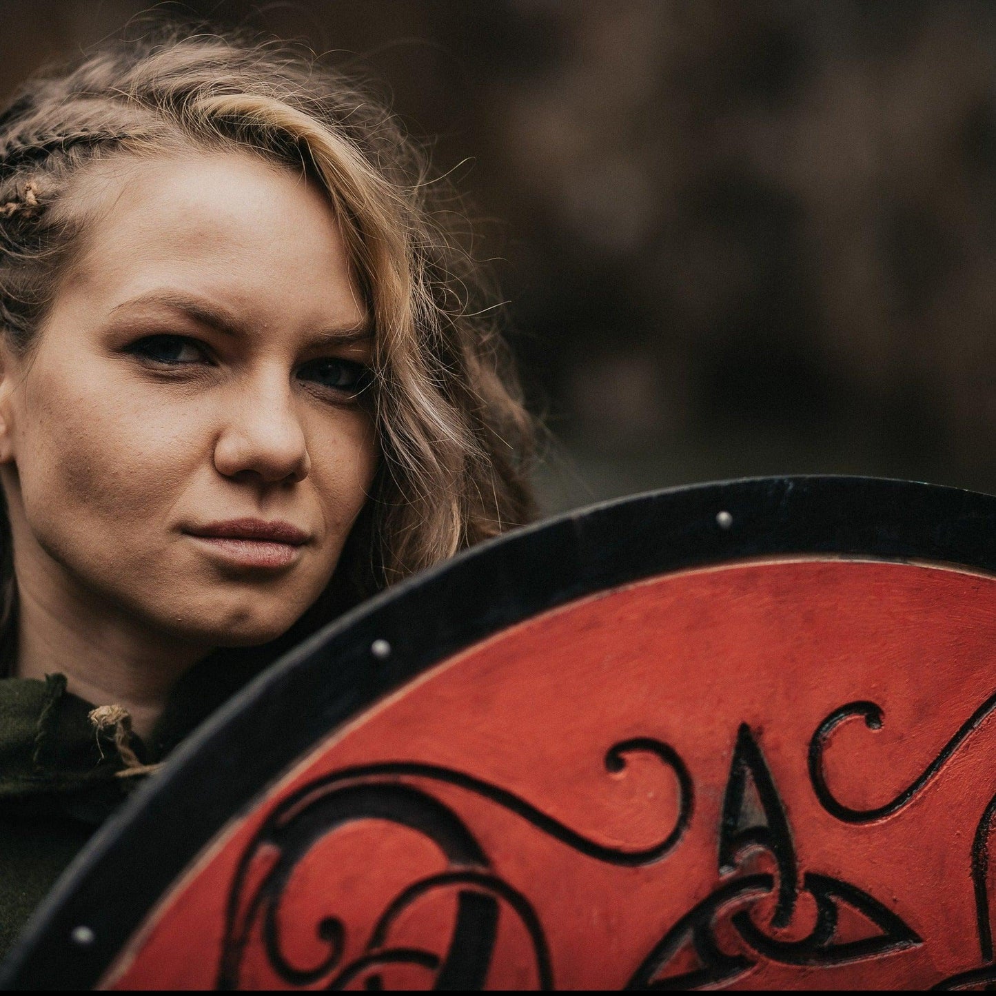 Authentic Handcarved Urnes Drake Knotwork Viking Shield, 24"