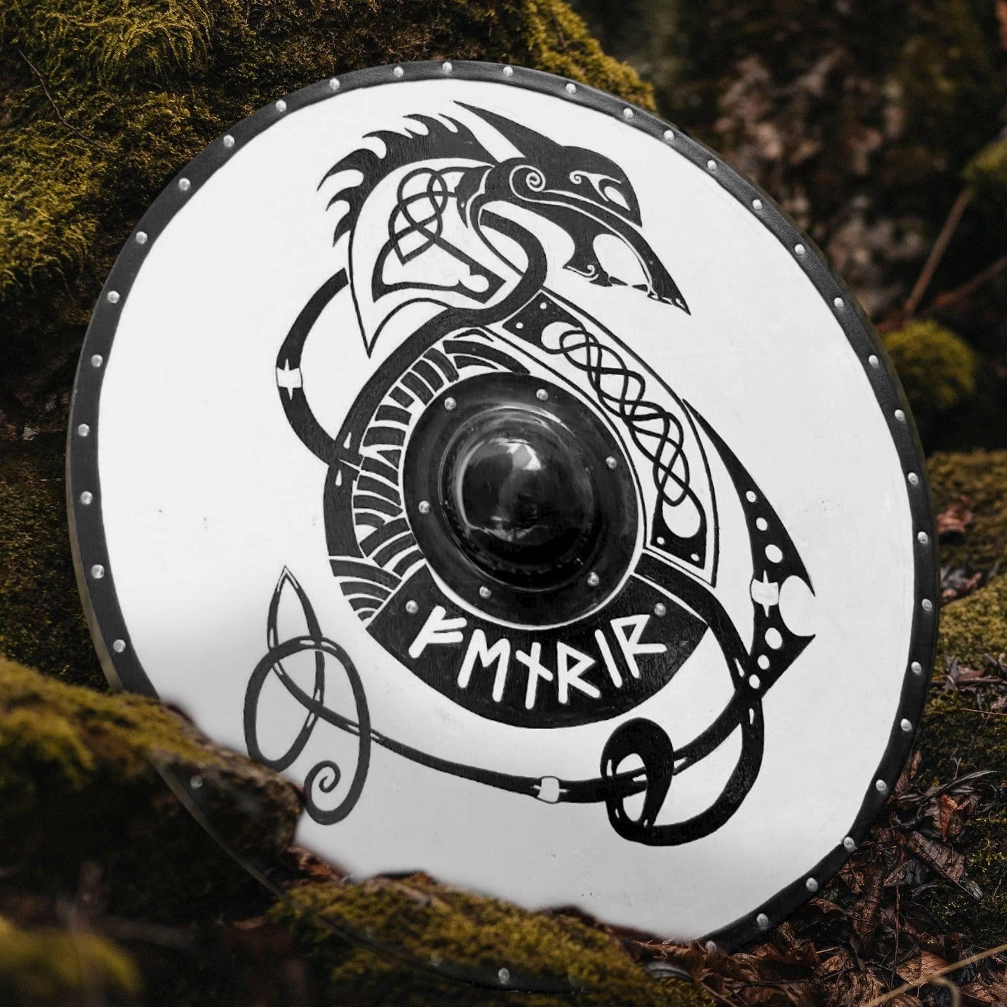 Fenrir Black and White Smooth Viking Shield, 24"