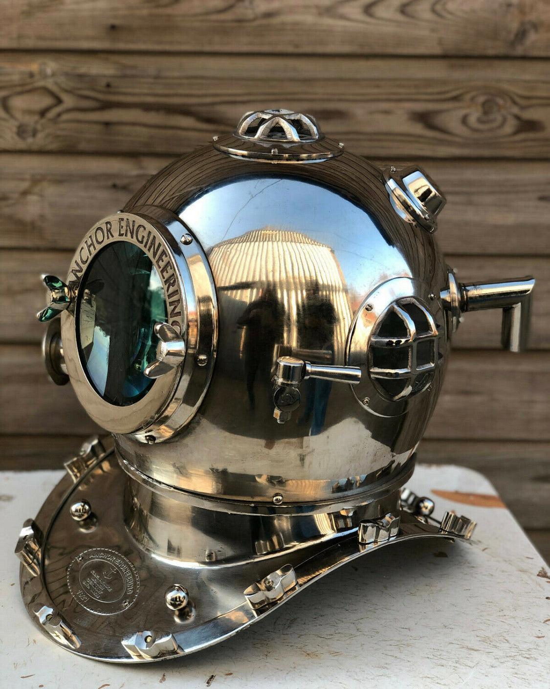 Beautiful Silver Anchor Diving / Divers Helmet. - collectiblegiftitems