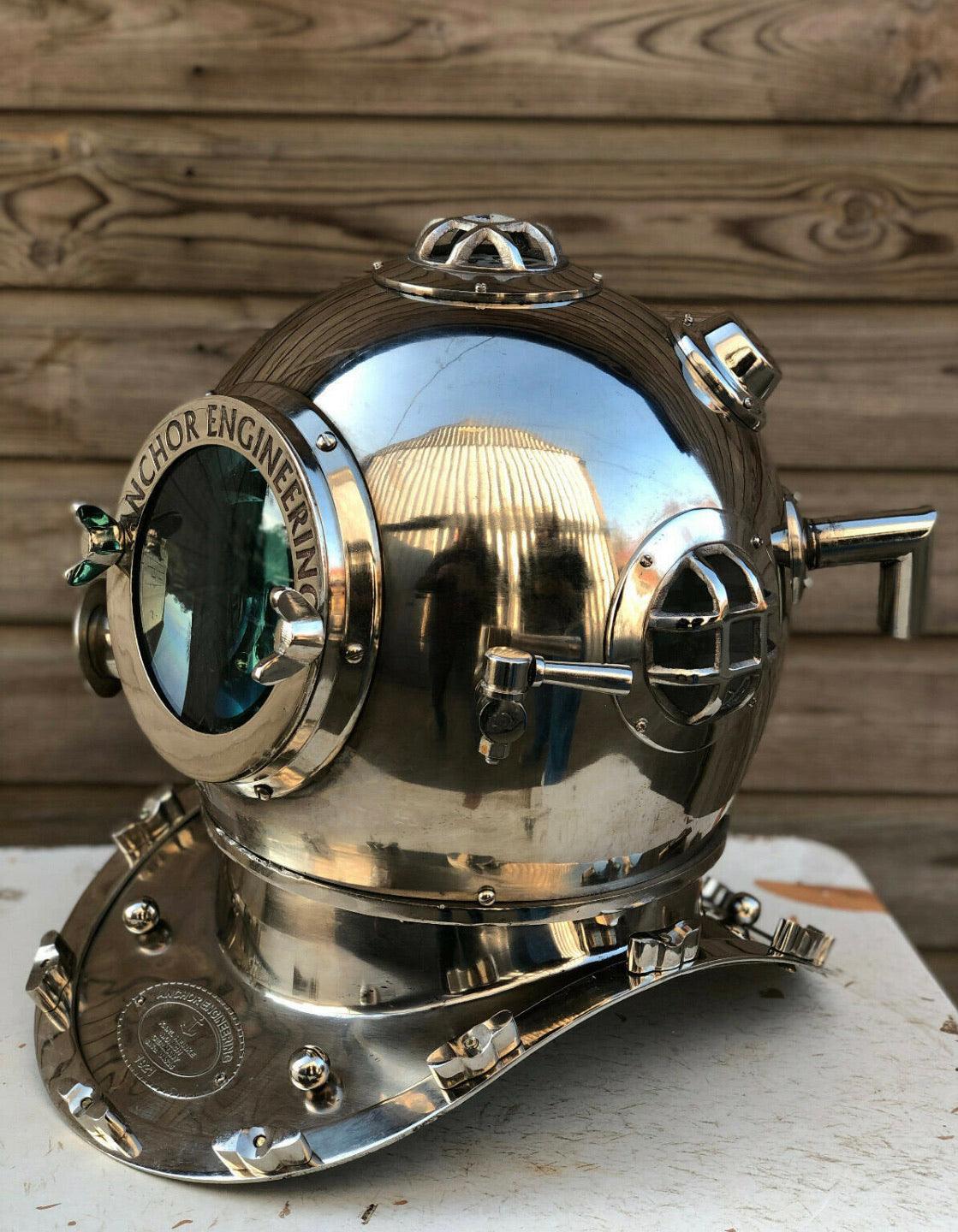 Beautiful Silver Anchor Diving / Divers Helmet. - collectiblegiftitems