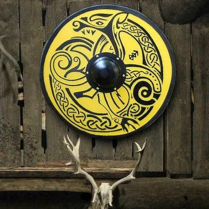 Handmade Yellow Jörmungandr Smooth Viking Shield, 24"