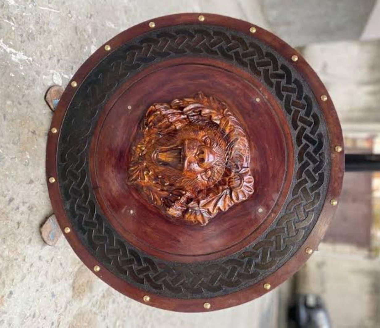 Berserker Bear Totem Oaken Carved Viking Shield, 24 - + engraved - collectiblegiftitems