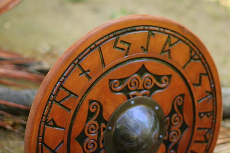 Carved Mjolnir Hammer of Thor Viking Shield, 24"