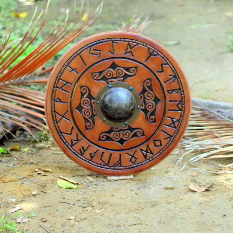 Carved Mjolnir Hammer of Thor Viking Shield, 24"