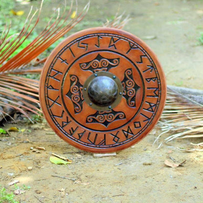 Carved Mjolnir Hammer of Thor Viking Shield, 24"