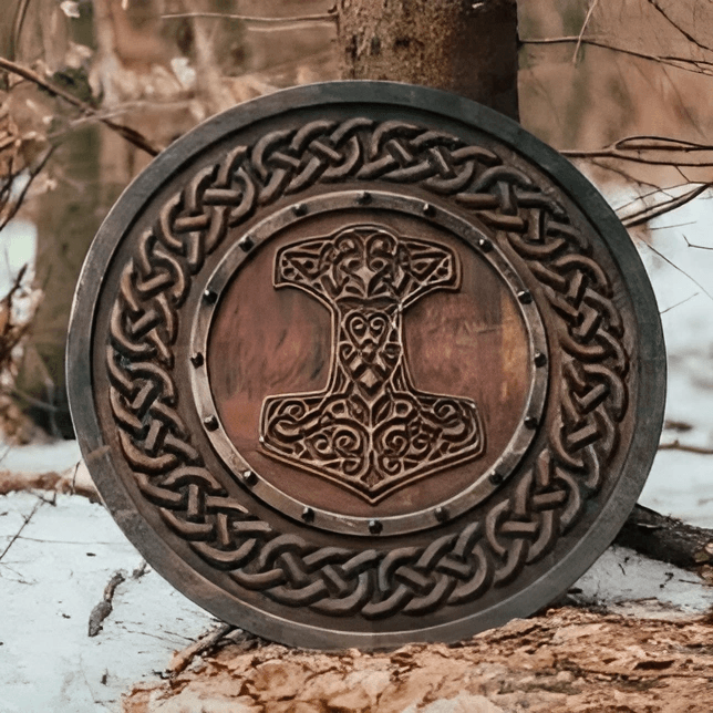 Carved Hammer Of Thor Mjolnir Knotwork Viking Shield, 24"