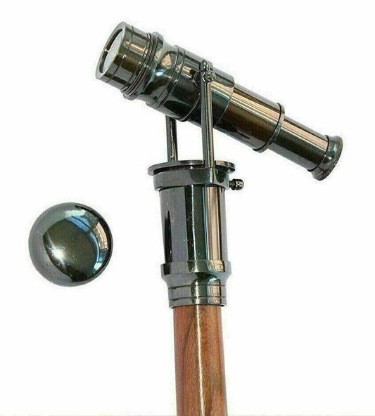 Nautical Wooden Walking Stick Cane Antique Spyglass Brass Telescope Handle Gift - collectiblegiftitems