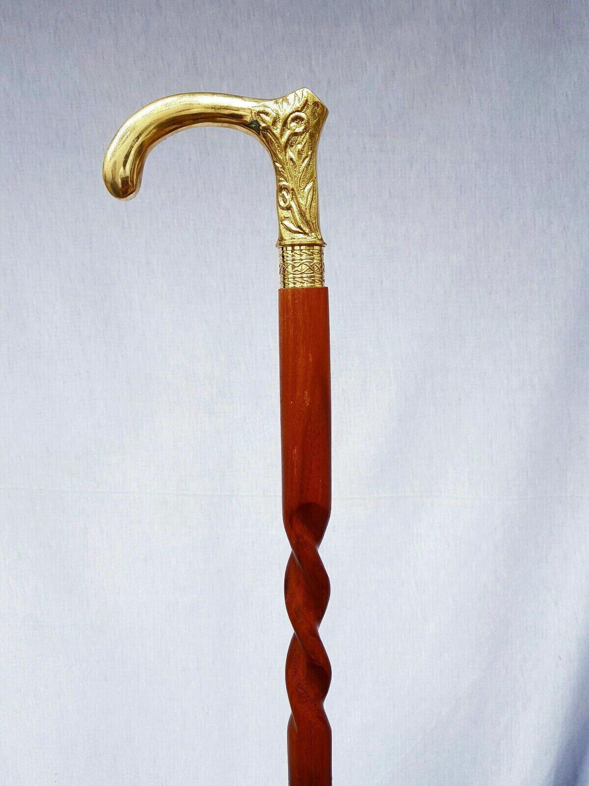 Designer Collectible Brass Handle Antique Victorian Cane Wooden Walking Stick - collectiblegiftitems