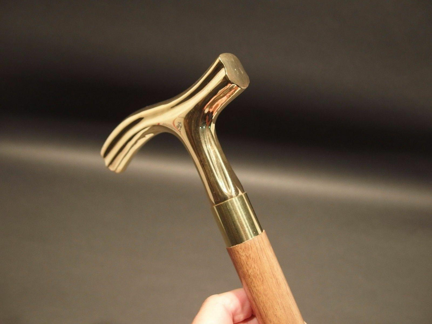 Vintage Brass Derby Head Handle Antique Victorian Wooden Walking Stick Cane Gift - collectiblegiftitems