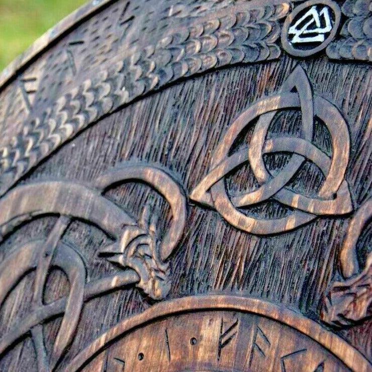 Handcarved Norse Runic Jörmungandr Ornaments Viking Shield, Large, 36 Inch - collectiblegiftitems