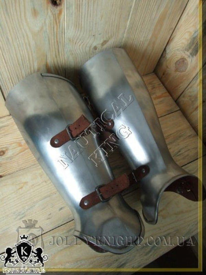 Medieval Knight Crusader Armor Greaves Spartan Steel Armour Larp SCA Reenactment - collectiblegiftitems