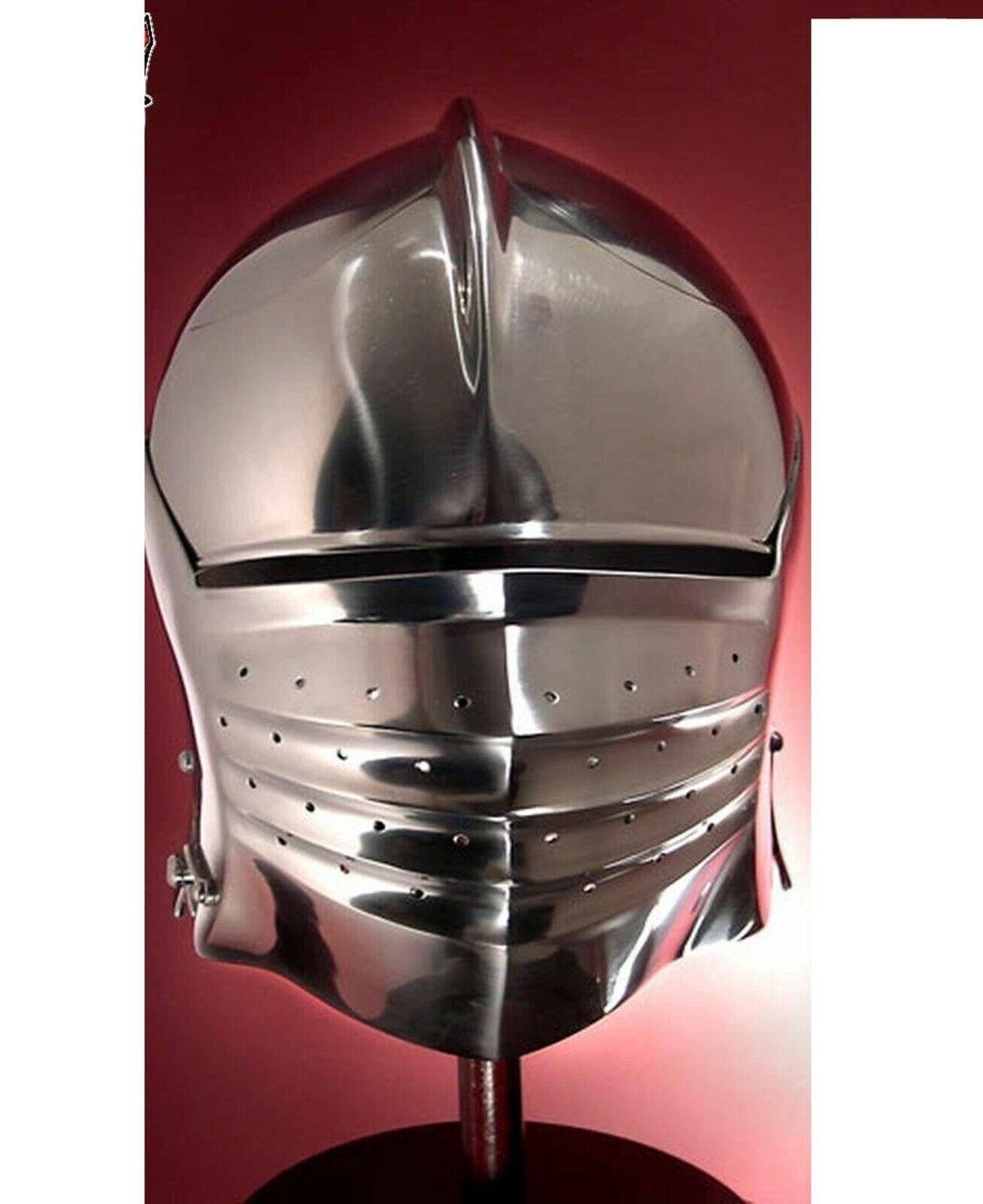 Medieval Helmet 18 Gauge SCA LARP Medieval Bellows Visor Sallet Helmet Replica - collectiblegiftitems