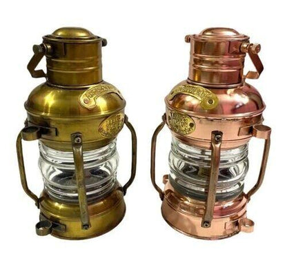 Set of 2 ~ Copper & Antique Finish Oil Lantern/Vintage Nautical Ship Oil Lamp/Hanging - collectiblegiftitems