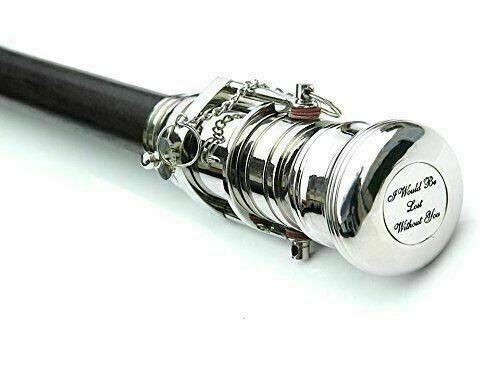 Nautical walking stick Vintage Chrome Telescope Handle Wooden Black Cane Gift - collectiblegiftitems