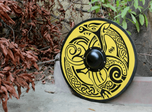 Handmade Yellow Jörmungandr Smooth Viking Shield, 24"